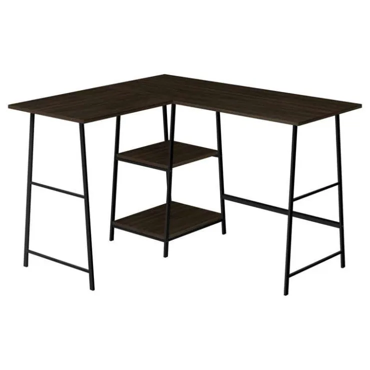 Monarch Computer desk - l-shaped / corner / 2 open shelves / sawhorse style - 47l x 4 - Espresso Sale