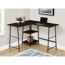 Monarch Computer desk - l-shaped / corner / 2 open shelves / sawhorse style - 47l x 4 - Espresso Sale