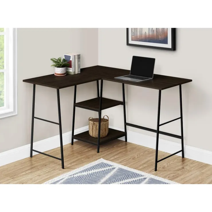 Monarch Computer desk - l-shaped / corner / 2 open shelves / sawhorse style - 47l x 4 - Espresso Sale
