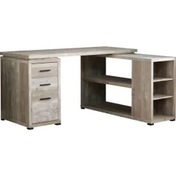Monarch Computer desk - l-shaped / corner / 3 drawers / 2 open shelves / 3 cubbies - - Taupe New