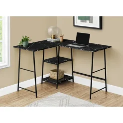 Monarch Computer desk - l-shaped / corner / 2 open shelves / sawhorse style - 47l x 4 - Black Online