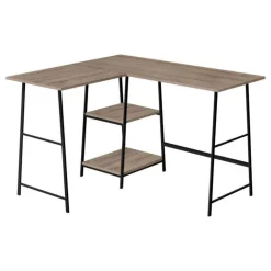 Monarch Computer desk - l-shaped / corner / 2 open shelves / sawhorse style - 47l x 4 - Dark Taupe Hot