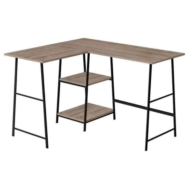 Monarch Computer desk - l-shaped / corner / 2 open shelves / sawhorse style - 47l x 4 - Dark Taupe Hot
