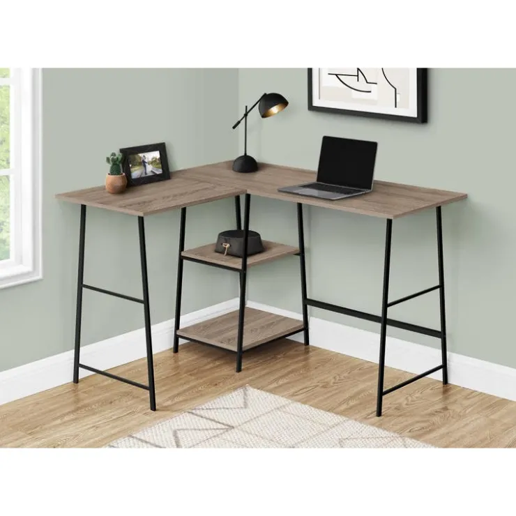 Monarch Computer desk - l-shaped / corner / 2 open shelves / sawhorse style - 47l x 4 - Dark Taupe Hot