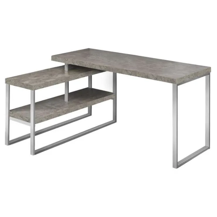 Monarch Computer desk - l-shaped / corner / 2 open shelves / 60"l x 47"w - concr - Grey Outlet