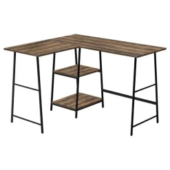 Monarch Computer desk - l-shaped / corner / 2 open shelves / sawhorse style - 47l x 4 - Brown Sale