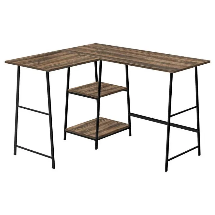 Monarch Computer desk - l-shaped / corner / 2 open shelves / sawhorse style - 47l x 4 - Brown Sale