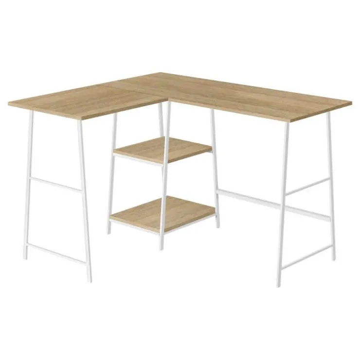 Monarch Computer desk - l-shaped / corner / 2 open shelves / sawhorse style - 47l x 4 - Natural Discount