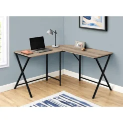 Monarch Computer desk - l-shaped / rounded corner / metal base with x-shaped sides - - Dark Taupe Discount