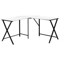 Monarch Computer desk - l-shaped / rounded corner / metal base with x-shaped sides - - White Clearance