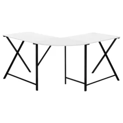Monarch Computer desk - l-shaped / rounded corner / metal base with x-shaped sides - - White Clearance
