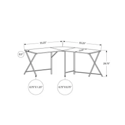Monarch Computer desk - l-shaped / rounded corner / metal base with x-shaped sides - - White Clearance