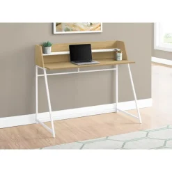 Monarch Computer desk - small hutch / 1 shelf / trapezoid-shaped legs - 48"l - natura - Natural