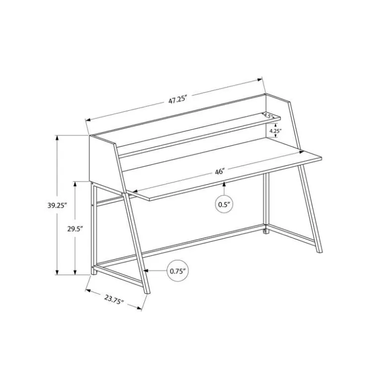 Monarch Computer desk - small hutch / 1 shelf / trapezoid-shaped legs - 48"l - dark t - Dark Taupe Online
