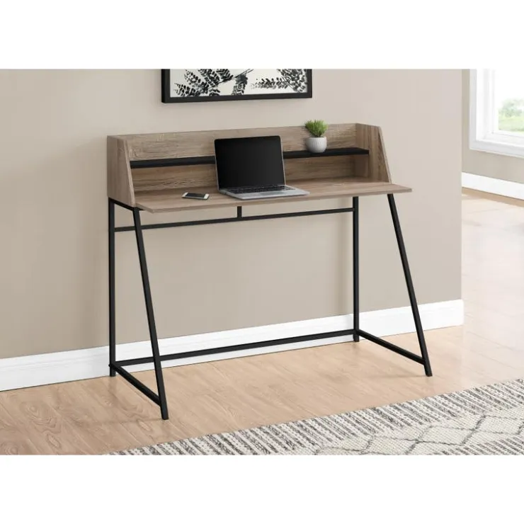 Monarch Computer desk - small hutch / 1 shelf / trapezoid-shaped legs - 48"l - dark t - Dark Taupe Online