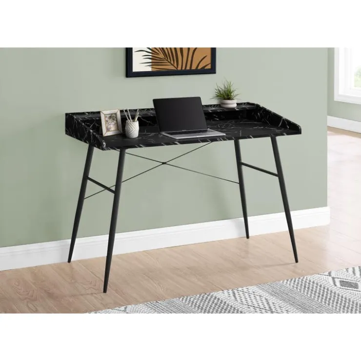 Monarch Computer desk - small hutch / 2 storage cubbies / 1 shelf - 48"l - marb - Black Clearance
