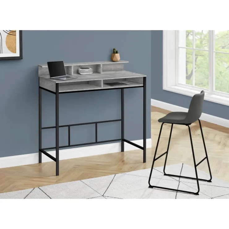 Monarch Computer desk - standing height / hutch / 2 open shelves - 48"l - / blac - Grey Best