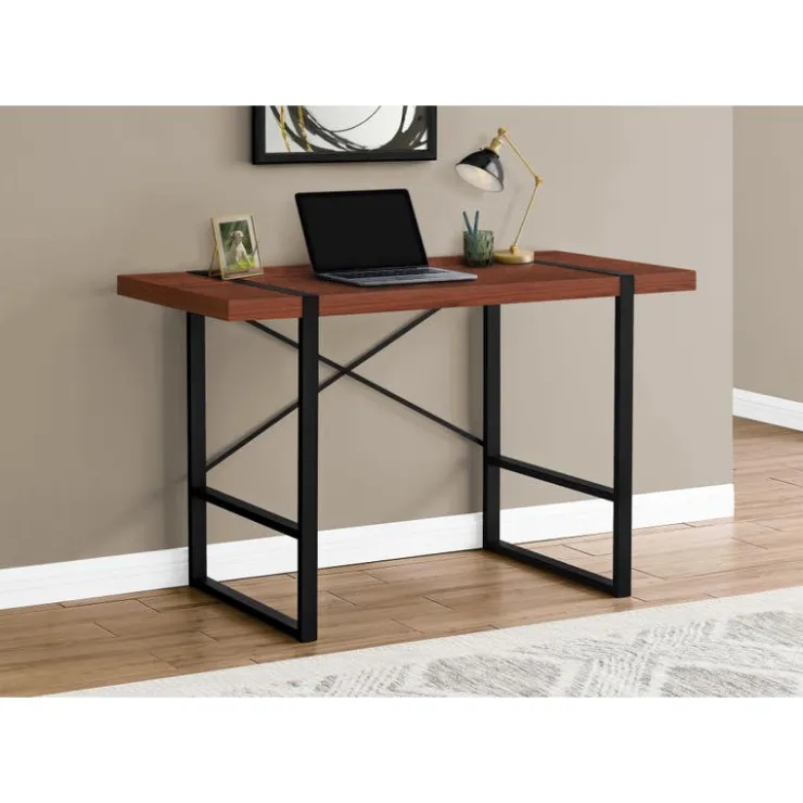 Monarch Computer desk - thick-panel desktop / inset metal legs - 48"l - wood-l - Cherry