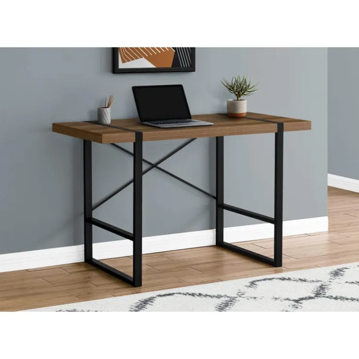 Monarch Computer desk - thick-panel desktop / inset metal legs - 48"l - wood-l - Walnut Clearance