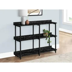 Monarch Console table - 3 tier / shelves / rectangular / metal legs - 48"l - ma - Black New