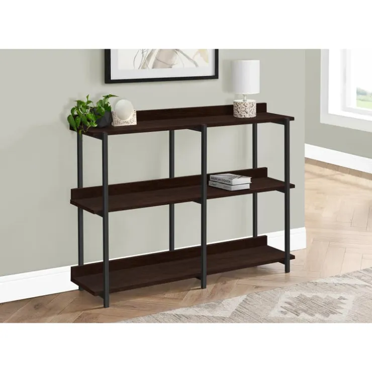 Monarch Console table - 3 tier / shelves / rectangular / metal legs - 48"l - - Espresso New