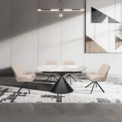 Convertible & Extendable Oval Dining Table with Pedestal & 4 Bouclé Fabric Chairs - 63