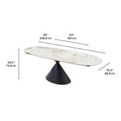 Convertible & Extendable Oval Dining Table with Pedestal - 63" Grey/Black Clearance