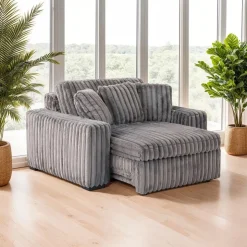 Corduroy Velvet Armchair with Power Slider Dark Grey New