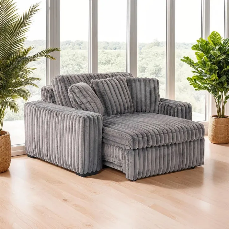 Corduroy Velvet Armchair with Power Slider Dark Grey New