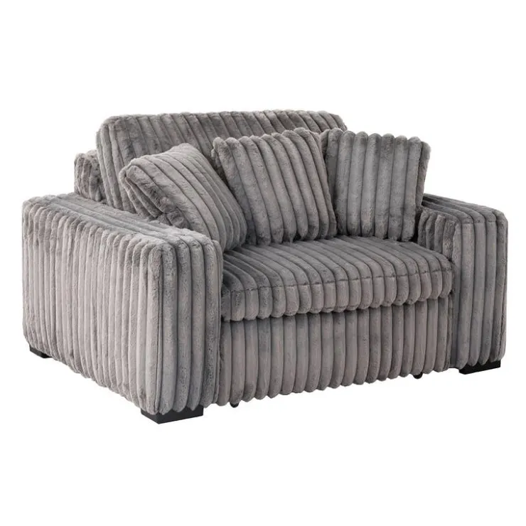 Corduroy Velvet Armchair with Power Slider Dark Grey New