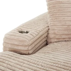 Corduroy Velvet Chaise with Cup Holders and USB Ports - Light Taupe Grey-brown Clearance