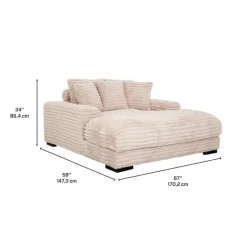 Corduroy Velvet Chaise with Cup Holders and USB Ports - Light Taupe Grey-brown Clearance