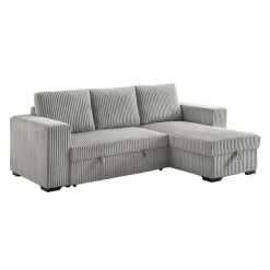 Corduroy Velvet Reversible Sectional Bed with Storage Grey