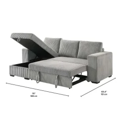 Corduroy Velvet Reversible Sectional Bed with Storage Grey