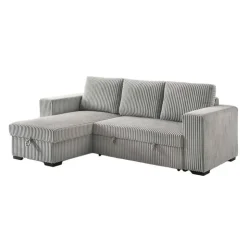 Corduroy Velvet Reversible Sectional Bed with Storage Grey