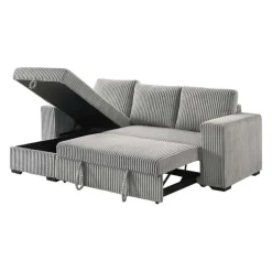 Corduroy Velvet Reversible Sectional Bed with Storage Grey