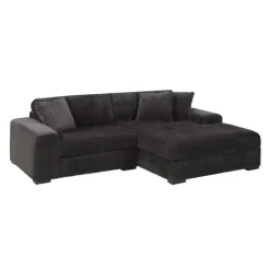 Sofa By Fancy Corduroy Velvet Sectional with Right-Side Chaise - Dark Grey New