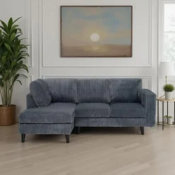 Corduroy Velvet Sectional with Left-Side Chaise Grey Discount