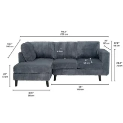 Corduroy Velvet Sectional with Left-Side Chaise Grey Discount