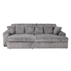 Corduroy Velvet Sectional with Power Slider and Chaise Dark Grey