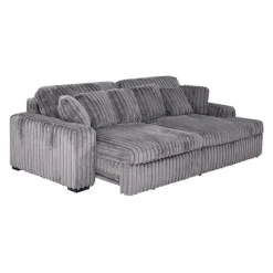 Corduroy Velvet Sectional with Power Slider and Chaise Dark Grey