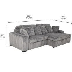 Corduroy Velvet Sectional with Power Slider and Chaise Dark Grey