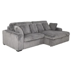Corduroy Velvet Sectional with Power Slider and Chaise Dark Grey