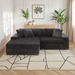 Sofa By Fancy Corduroy Velvet Sectional with Left-Side Chaise - Dark Grey Sale