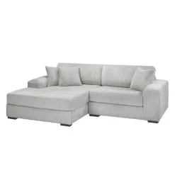 Sofa By Fancy Corduroy Velvet Sectional with Left-Side Chaise - Light Grey Light Grey / Silver Hot