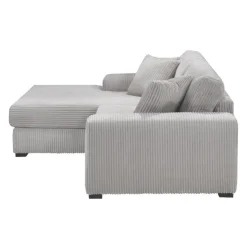Sofa By Fancy Corduroy Velvet Sectional with Left-Side Chaise - Light Grey Light Grey / Silver Hot