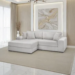 Sofa By Fancy Corduroy Velvet Sectional with Left-Side Chaise - Light Grey Light Grey / Silver Hot