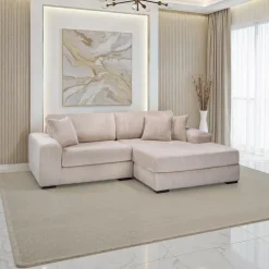 Sofa By Fancy Corduroy Velvet Sectional with Right-Side Chaise - Beige