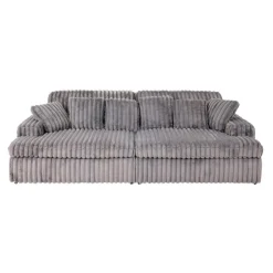 Corduroy Velvet Sofa with 2 Chaises Dark Grey Clearance