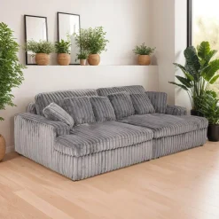 Corduroy Velvet Sofa with 2 Chaises Dark Grey Clearance